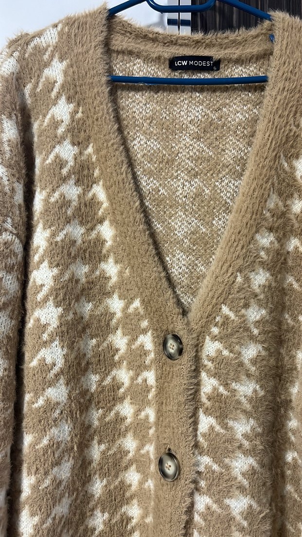 Bej Örgü Kadın Hırka Uzun Kollu - Görsel 3