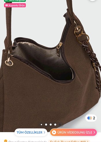 Kahverengi Süet Püsküllü Kadın Çanta - Görsel 2
