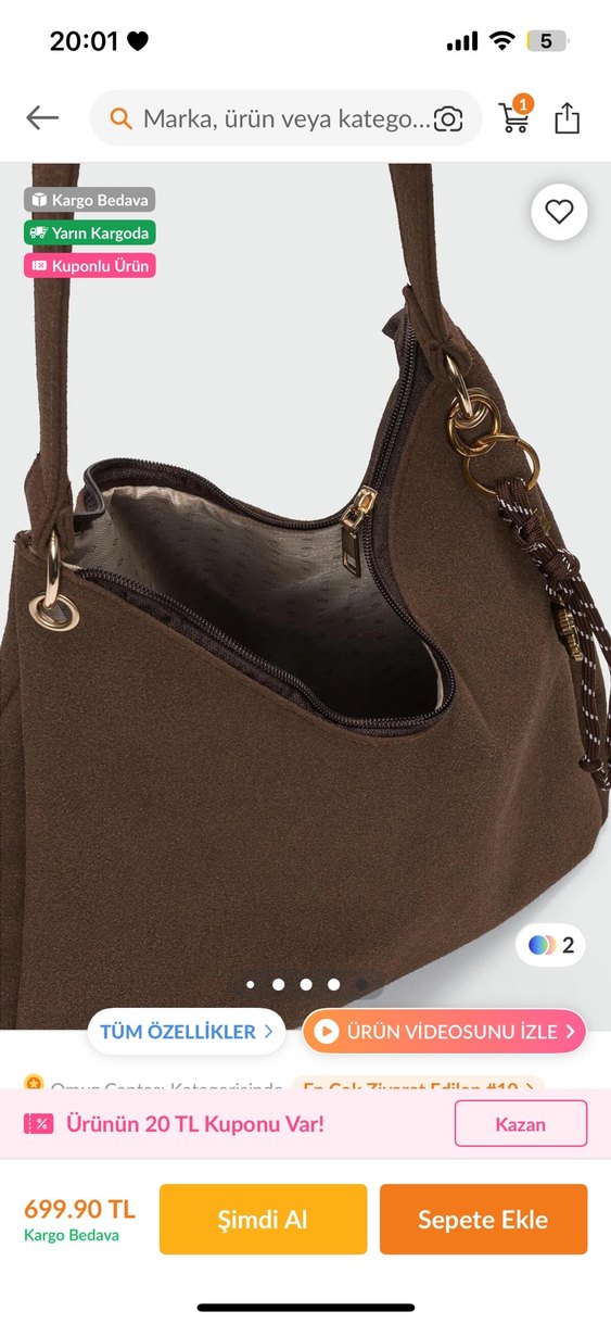 Kahverengi Süet Püsküllü Kadın Çanta - Görsel 2