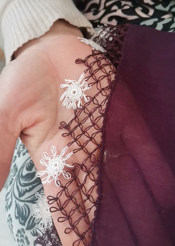 İğne oyası Bordo Gotik Kadın Şal - Görsel 4