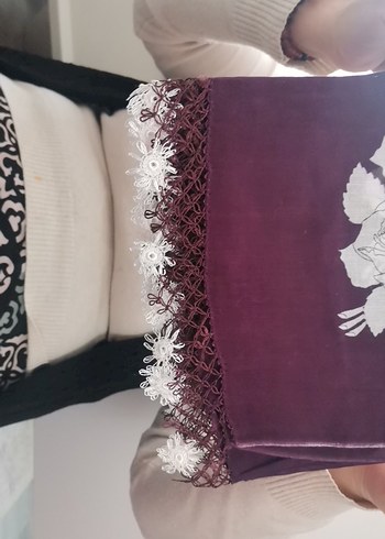 İğne oyası Bordo Gotik Kadın Şal - Görsel 3