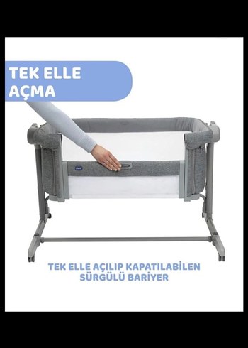 Gri Yan Yataklı Bebek Beşiği - Görsel 3