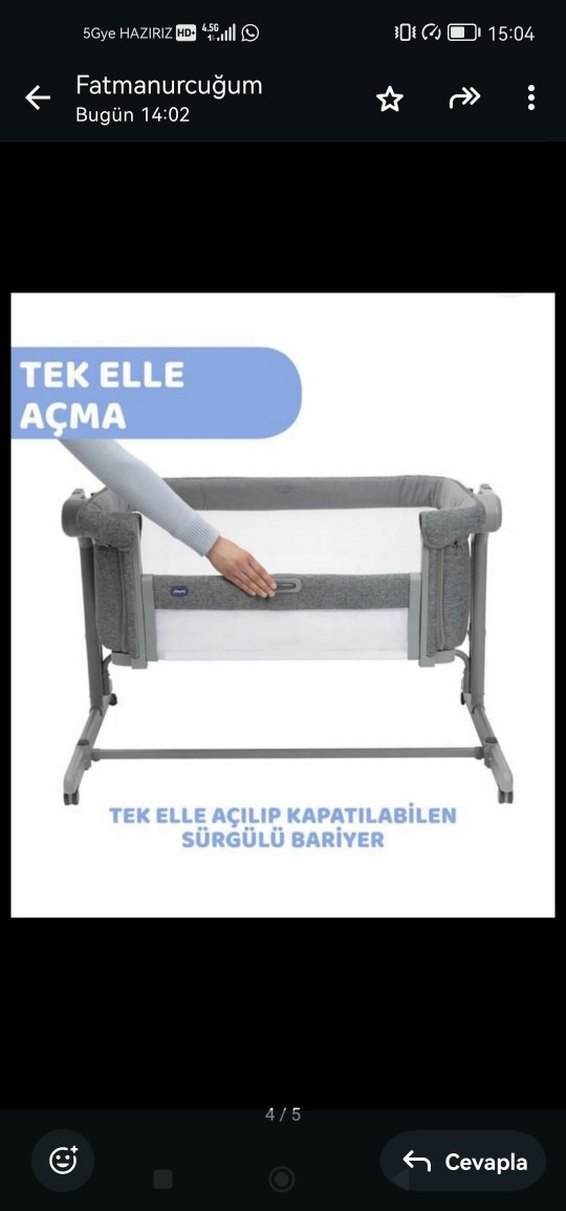 Gri Yan Yataklı Bebek Beşiği - Görsel 3