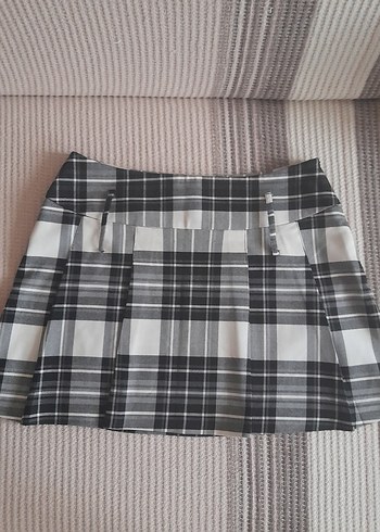 Koton Ekoseli Pileli Mini Etek - Görsel 3