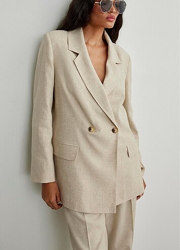 SUUD Collection Natürel Eze Kruvaze Keten Blazer Ceket