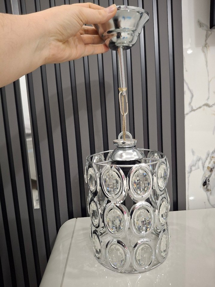 gümüş Renkli Dekoratif Kristal avize - Görsel 5