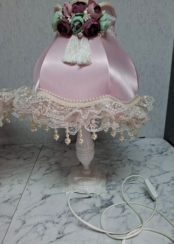  Beden pembe Renk Dantel Detaylı Pembe Abajur 2 adet
