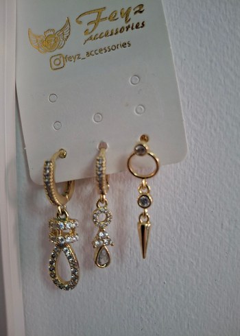 Altın Renk Mini taşlı 3 lü Küpeler - Görsel 5