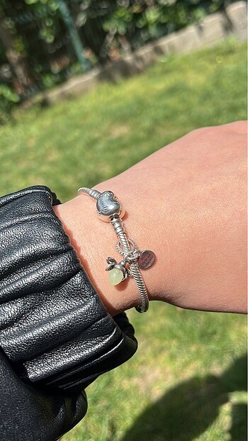 PANDORA Moments aile ağacı kalp klipsli bileklik+CHARM karanlıkt