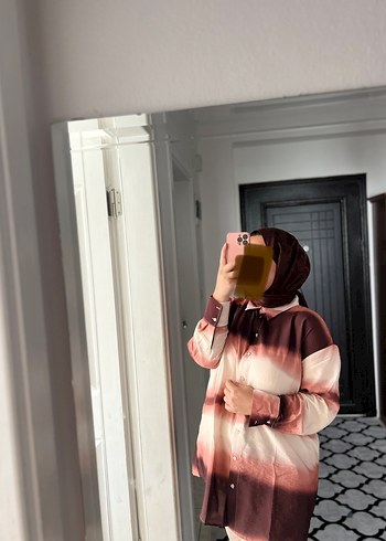 Kahverengi Batik Desenli Midi Tunik