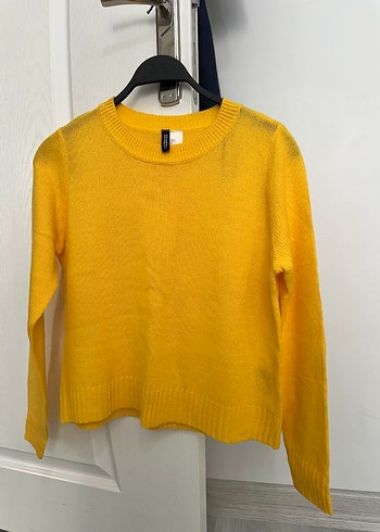 H&M Canli Hardal Sarisi Bisiklet Yaka Triko Kazak
