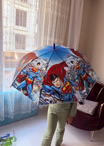 Renkli Süpermen Desenli Fermuarlı erkek çocuk Şemsiye - Görsel 2