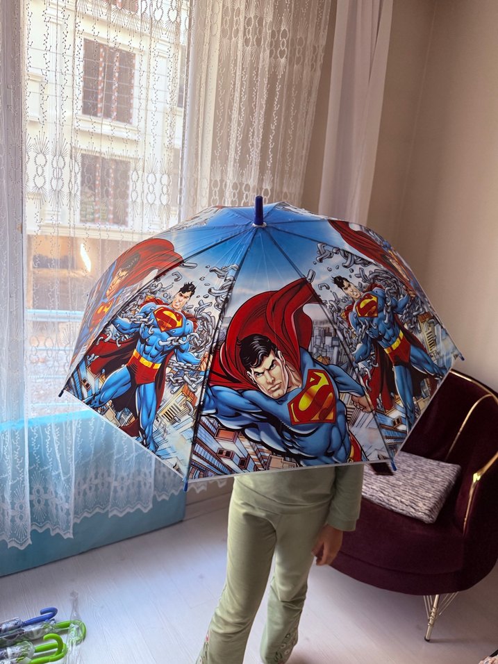Renkli Süpermen Desenli Fermuarlı erkek çocuk Şemsiye - Görsel 2