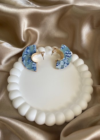 Zara Mavi Fırfırlı Mini Bohem Küpeler
