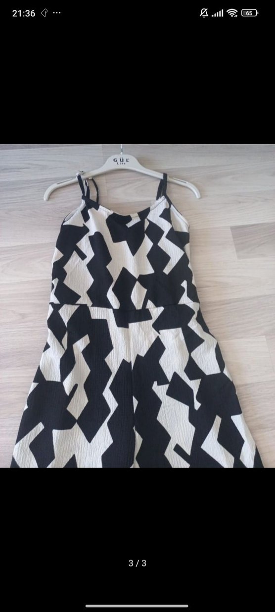 siyah beyaz desenli tulum - Görsel 3