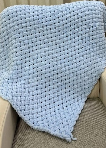 Pastel Mavi Örgü Çocuk Battaniyesi - Görsel 2