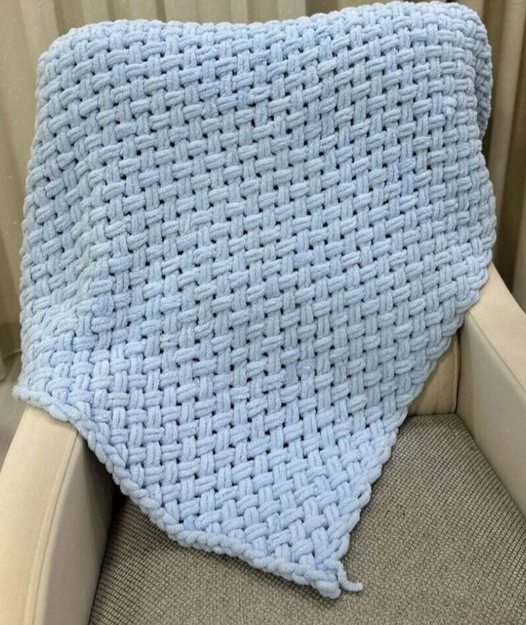 Pastel Mavi Örgü Çocuk Battaniyesi - Görsel 2