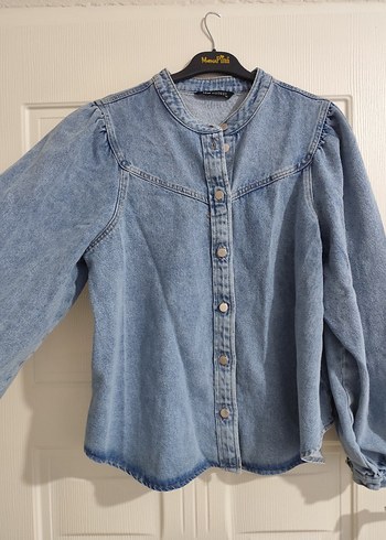 Kadın Mavi Denim ceket gömlek - Görsel 3