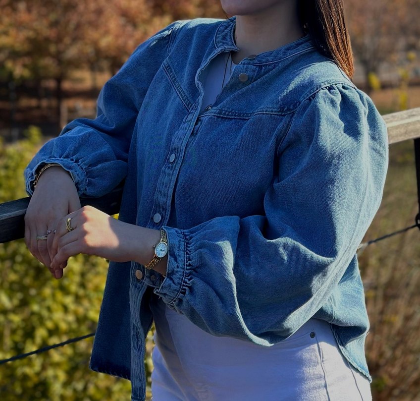 Kadın Mavi Denim ceket gömlek - Görsel 2