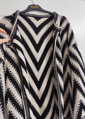 Bohem Gri Zebra Desenli Kadın Hırka - Görsel 2