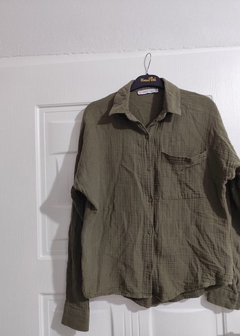 Düğmeli Bej Keten Kadın Gömlek - Görsel 2