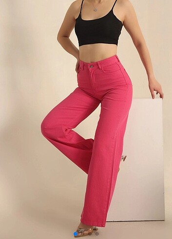 38 Beden Fuşya pembe palazzo kot pantolon