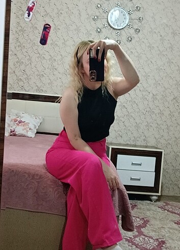 Diğer Fuşya pembe palazzo kot pantolon