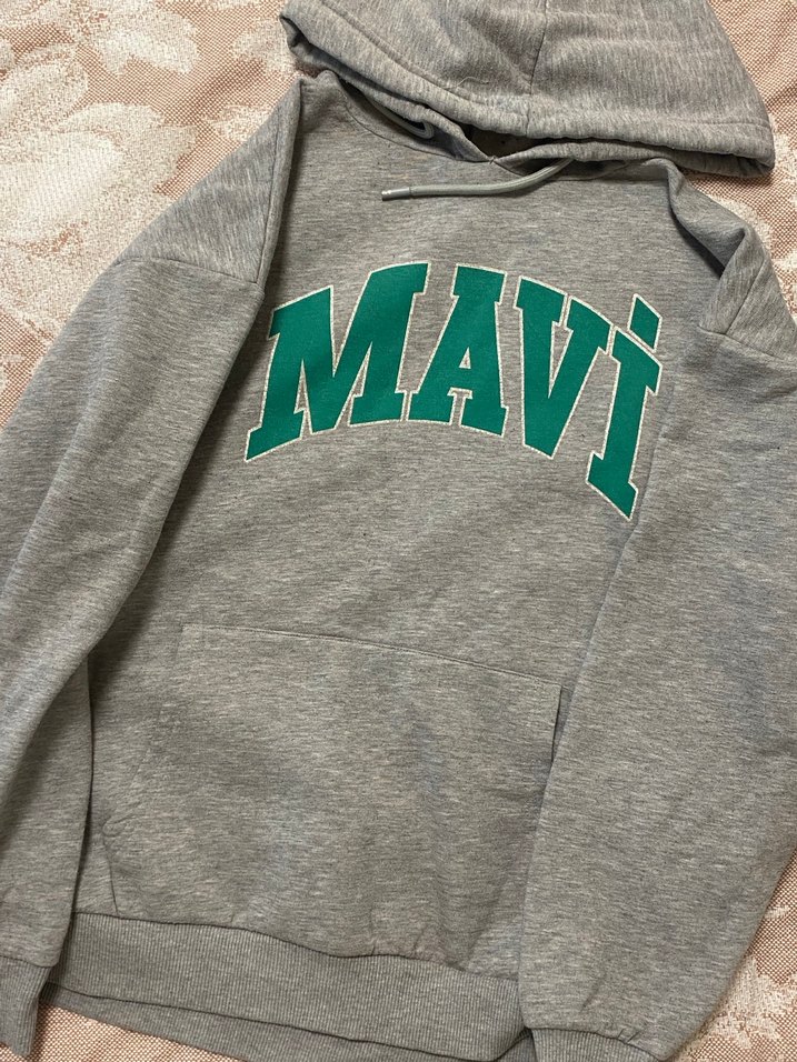 Mavi Baskılı Gri Kapüşonlu Kadın Sweatshirt - Görsel 2