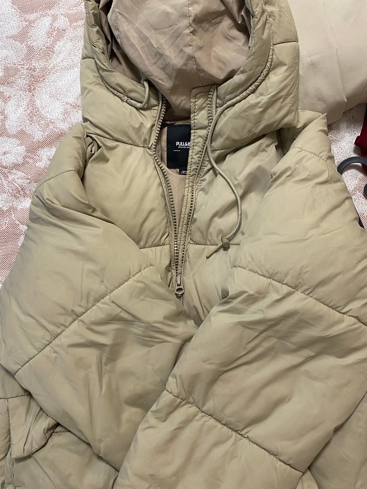 pull and bear Bej Midi Kadın Kışlık Mont - Görsel 3