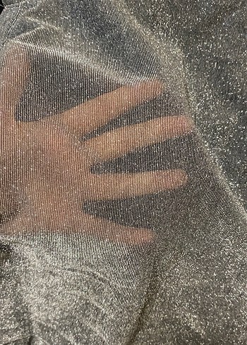 Uzun Kollu Gri ısıltılı Drapeli Bluz ARKA TARAFI TRANSPATAN!! - Görsel 3