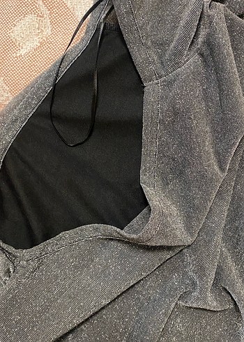 Uzun Kollu Gri ısıltılı Drapeli Bluz ARKA TARAFI TRANSPATAN!! - Görsel 4
