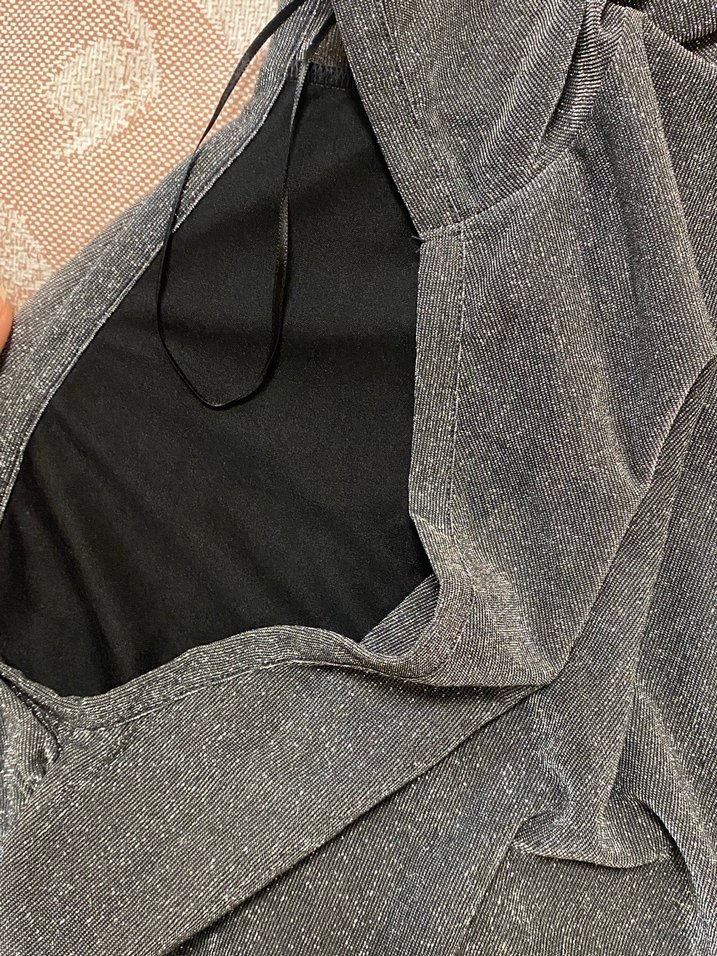 Uzun Kollu Gri ısıltılı Drapeli Bluz ARKA TARAFI TRANSPATAN!! - Görsel 4