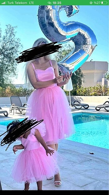 Anne kız kombin 1 yaş doğum günü elbisesi