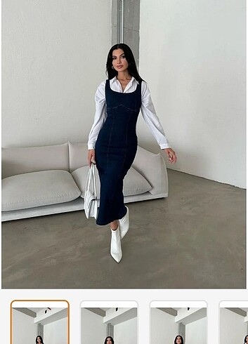 arka fermuarlı denim elbise