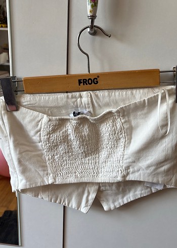 Koton straplez beyaz keten crop
