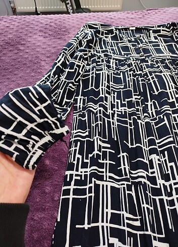 Robqli uzun elbise düğme detaylı kolları lastikli 