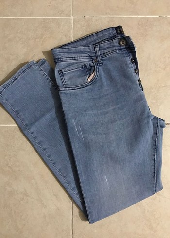 Trendyol & Milla Düğmeli Baskılı Mavi erkek Kot Pantolon