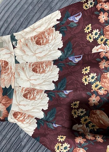 Bordo Çiçek Desenli etek - Görsel 7