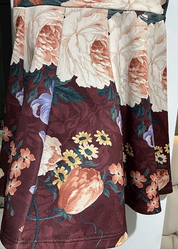 Bordo Çiçek Desenli etek - Görsel 5