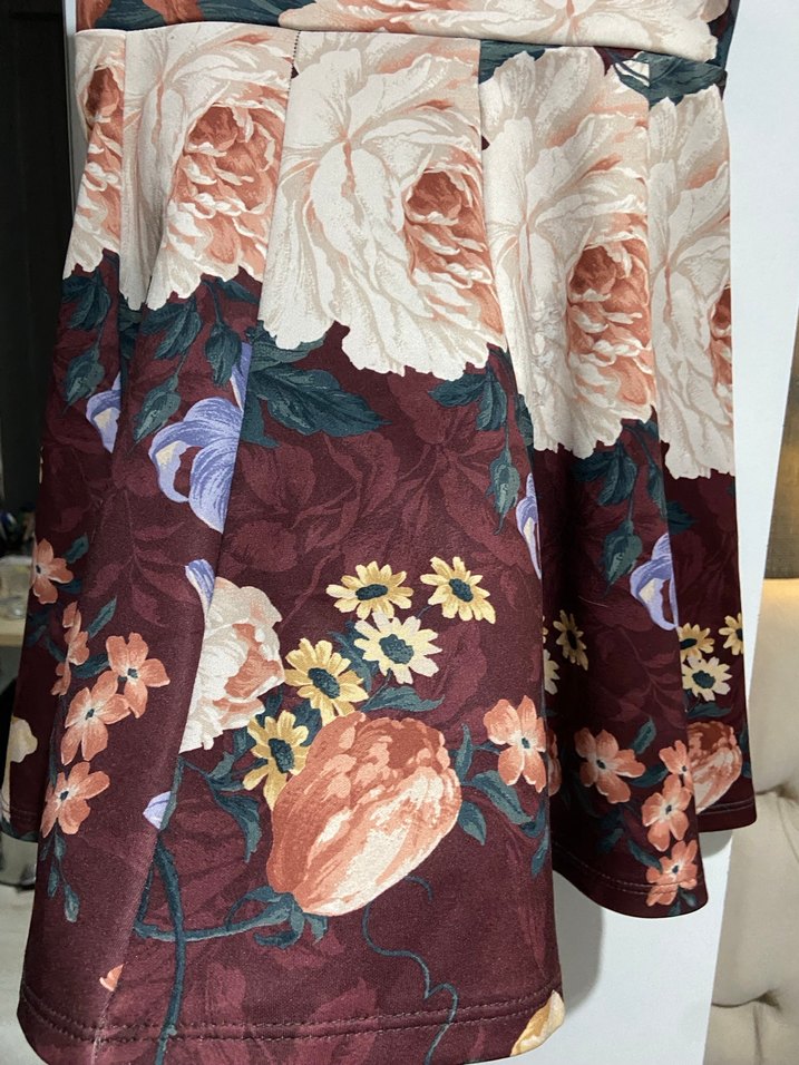 Bordo Çiçek Desenli etek - Görsel 5