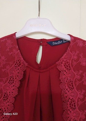Bordo Dantel Detaylı Kadın Bluz - Görsel 3