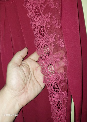 Bordo Dantel Detaylı Kadın Bluz - Görsel 2