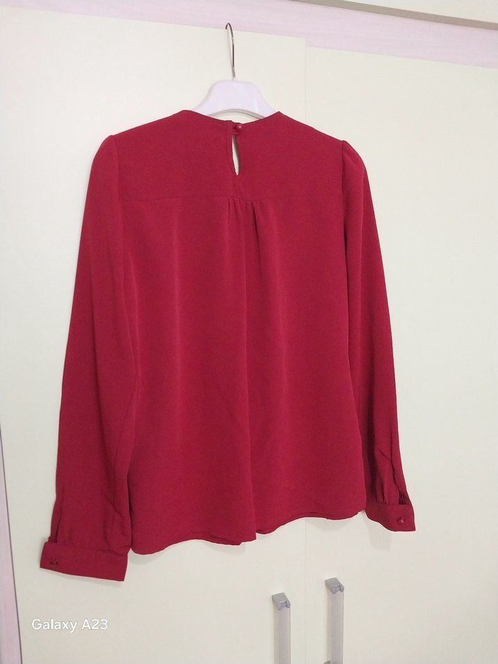 Bordo Dantel Detaylı Kadın Bluz - Görsel 4