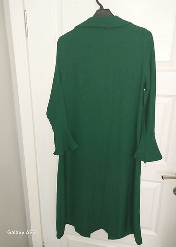 Uzun Yeşil Keten Kadın TESETTÜR giyim - Görsel 4