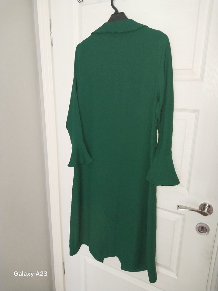 Uzun Yeşil Keten Kadın TESETTÜR giyim - Görsel 3