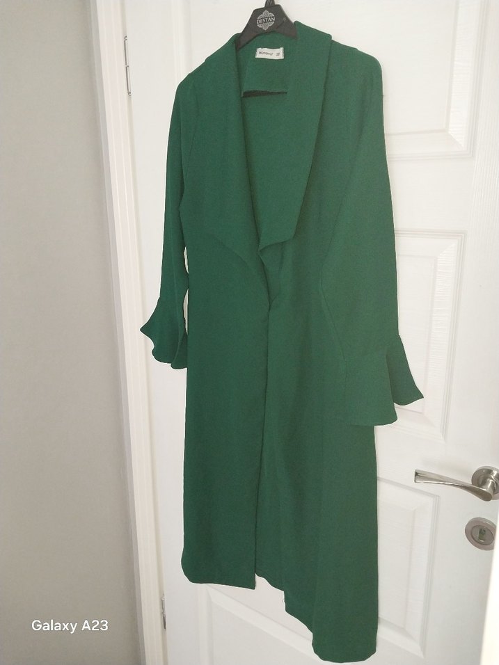 Uzun Yeşil Keten Kadın TESETTÜR giyim - Görsel 2