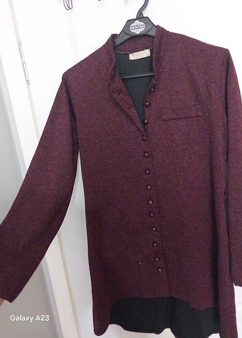 Bordo Düğmeli Midi Tunik - Görsel 4