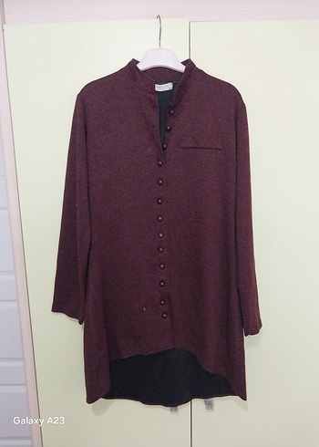 Bordo Düğmeli Midi Tunik - Görsel 2