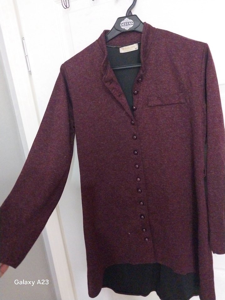 Bordo Düğmeli Midi Tunik - Görsel 4