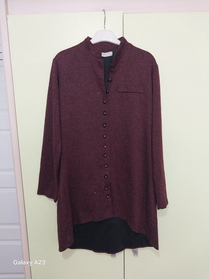 Bordo Düğmeli Midi Tunik - Görsel 2